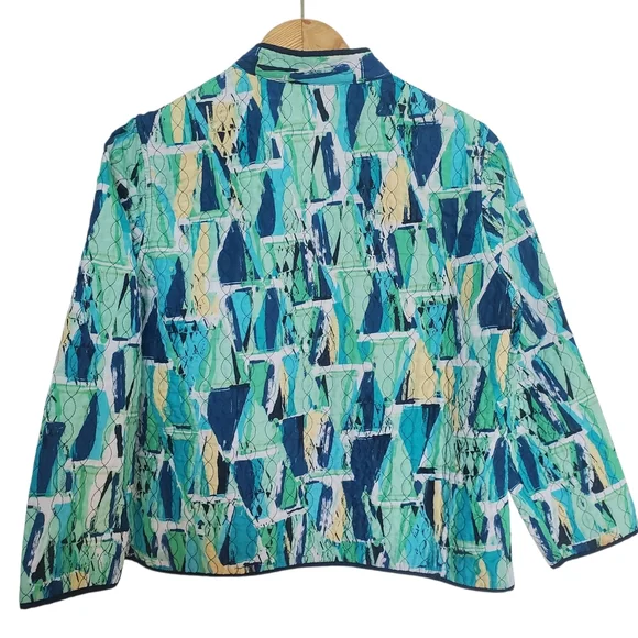Blue/ Green Quilted Blazer with Modern Design. Lightweight.Reversible. SM. B0035 - Picture 3 of 7